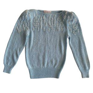 80s VTG Nannell Beaded Puff Sleeve Sweater Size Medium Crystals Icicles Winter